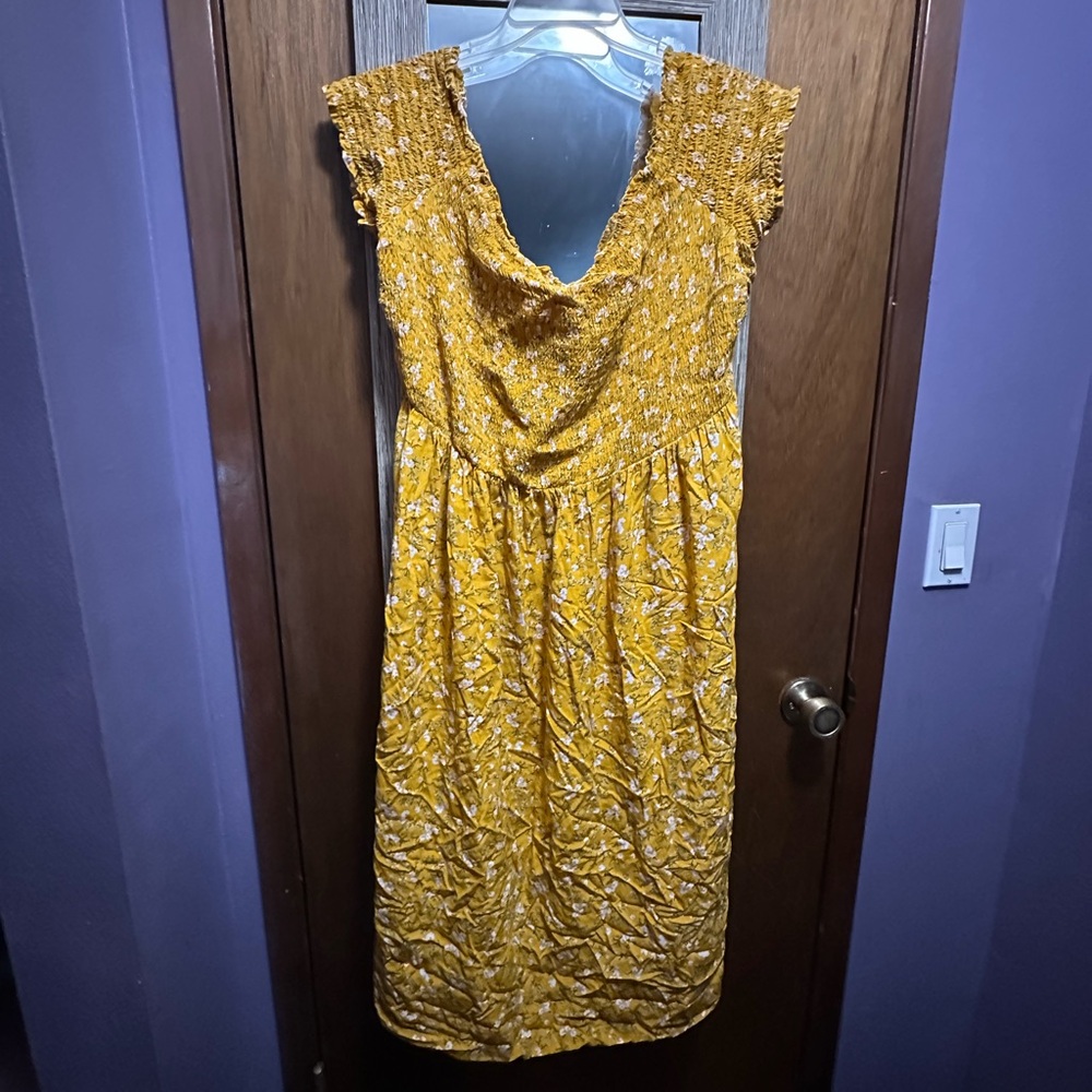 Old Navy Mustard Smocked Midi Dress